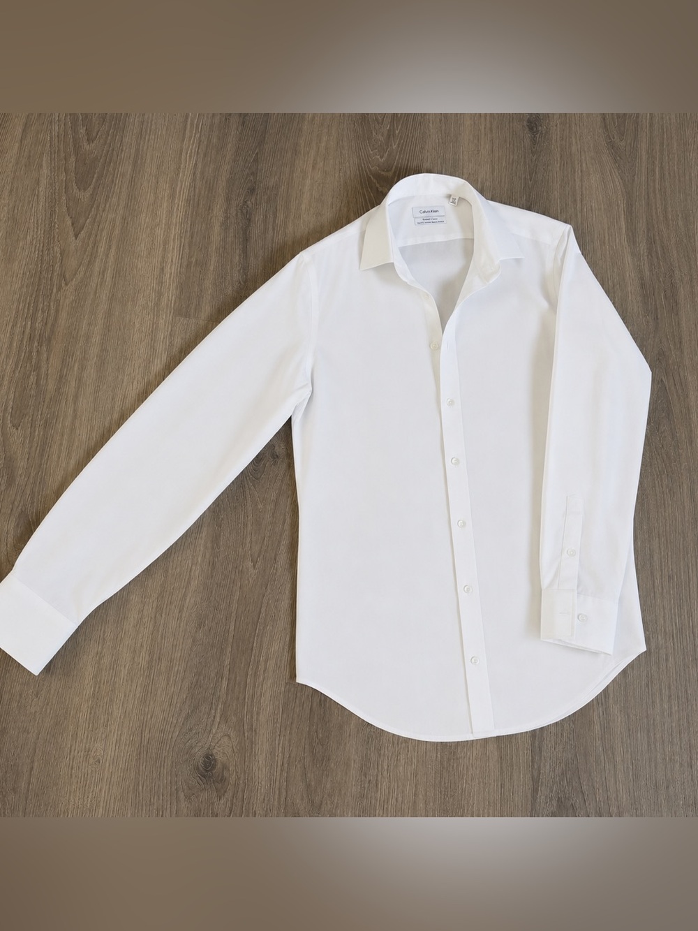 CalvinKlein Refined Cotton Slim WrinkleFree Stretch White Dress Shirt 16.5 34/35 - Picture 2 of 3